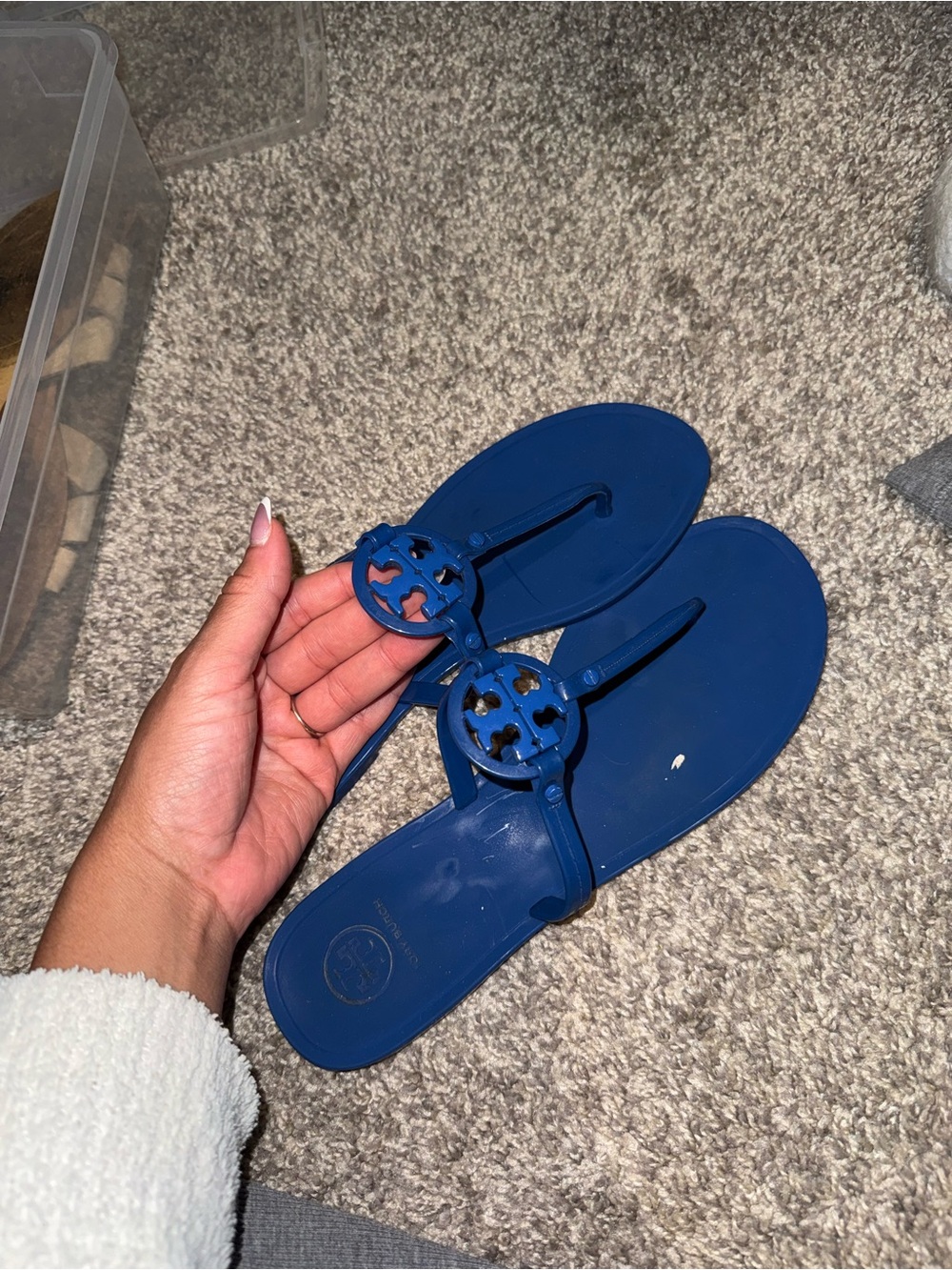 Tory Burch Navy Blue Miller Jelly Thong Sandals